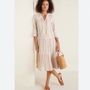 Soft Surroundings Striped Midi Dress - Cream, Blue, Tan